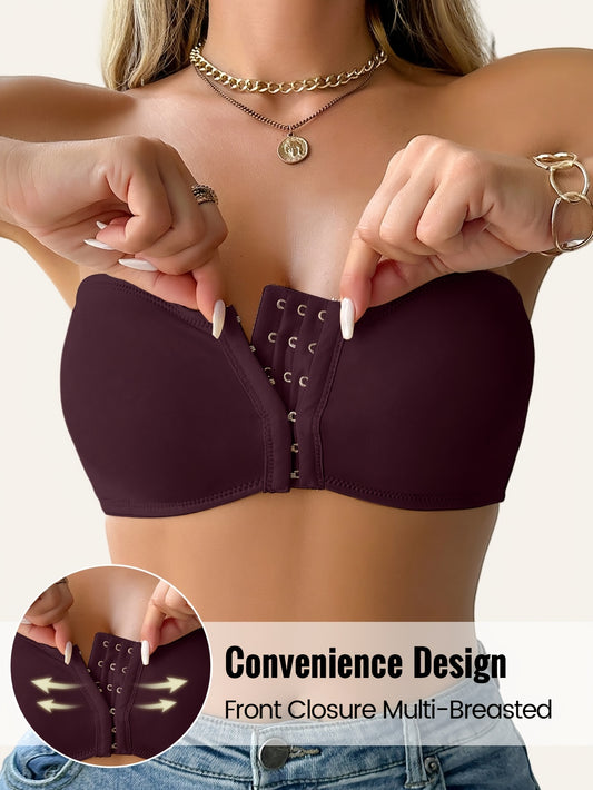 Single Pack Women's Elegant Wrap Top, Wire-Free with Removable Pads, Front Closure for Convenience, Suitable for All Occasions and Seasons