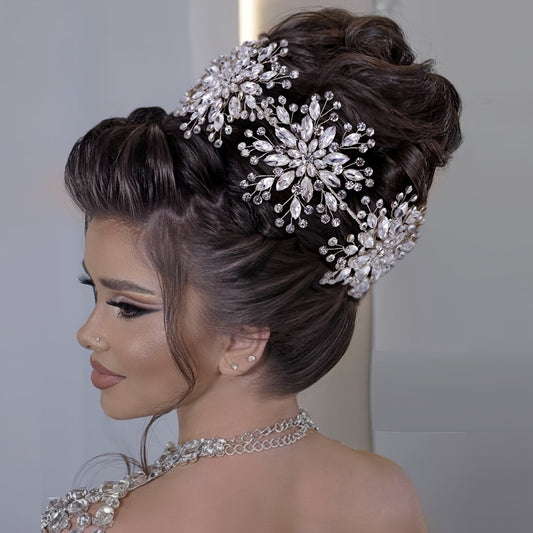 1pc Fashionable Alloy Bridal Rhinestone Headband, Snowflake Shaped Wedding Hair Accessory, Long Hair Vine Jewelry for Special Occasions, Bridal Hair Accessories