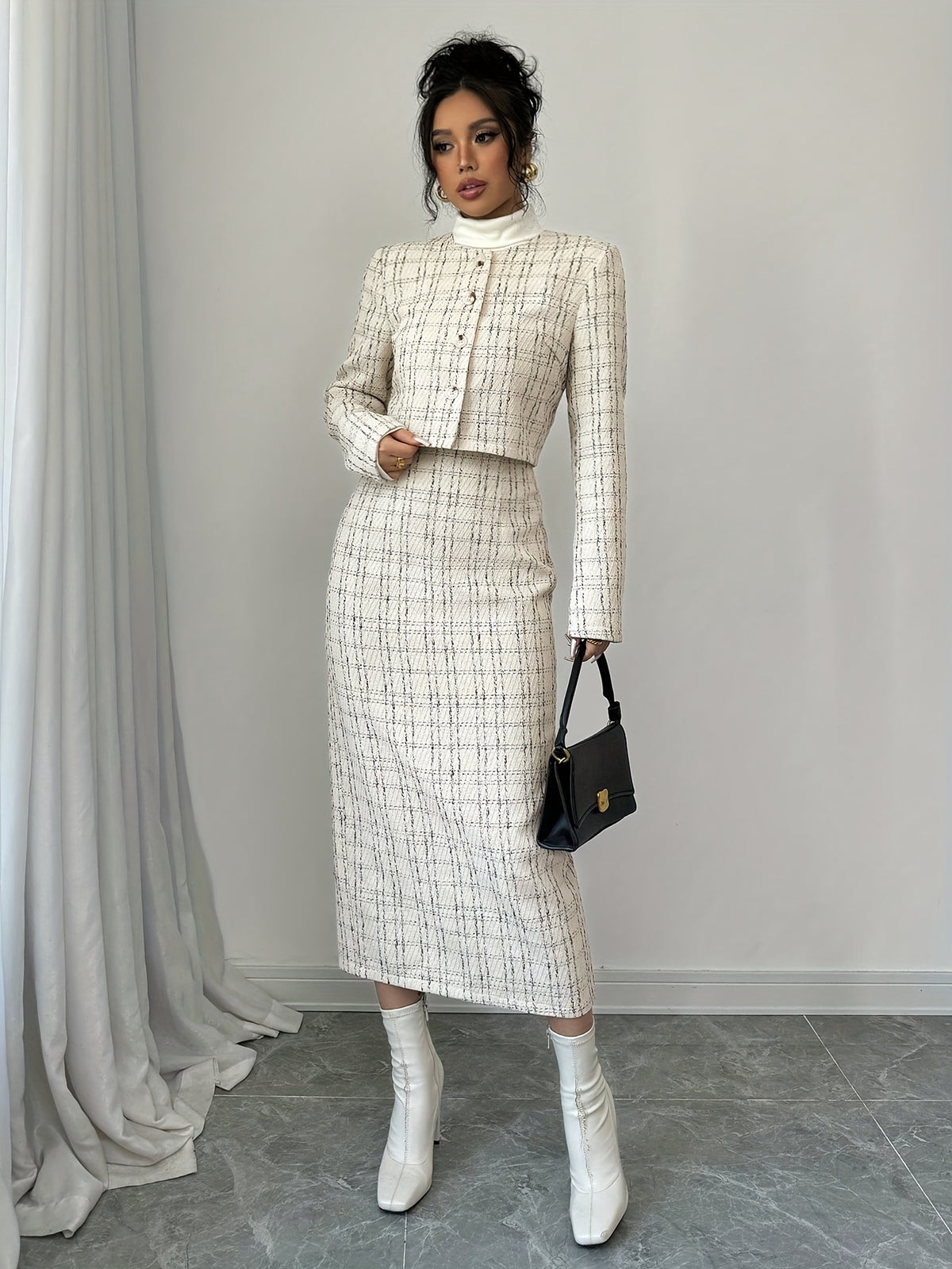 Women'S Autumn Winter Premium Chic Style Suit Vintage Skirt And Jacket Two-Piece Set