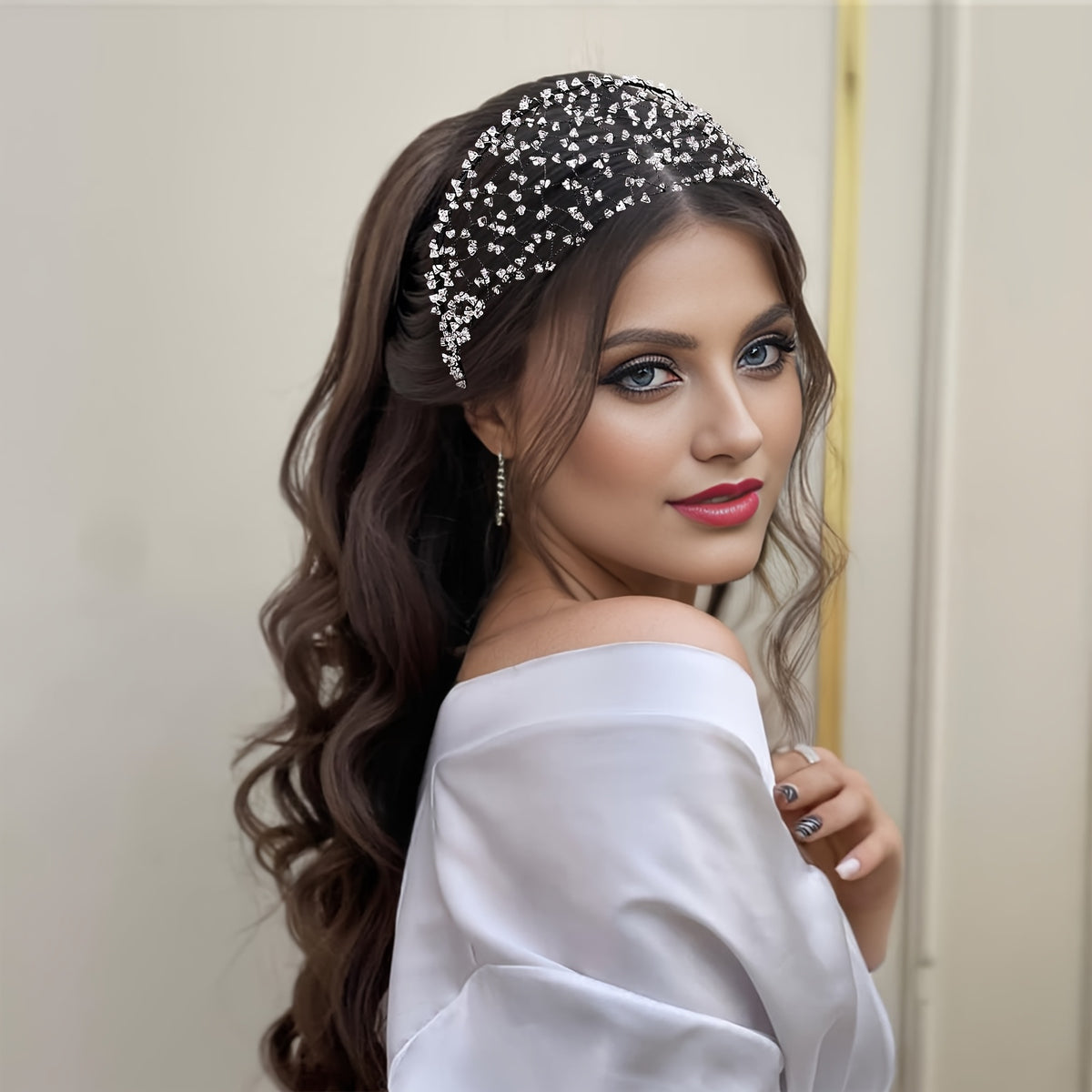 Elegant Handmade Crystal Beaded Headband – Wide Mesh Hair Accessory with Sparkling Imitation Crystals, Perfect for Weddings, Formal Events, and Special Occasions, Hair Jewelry