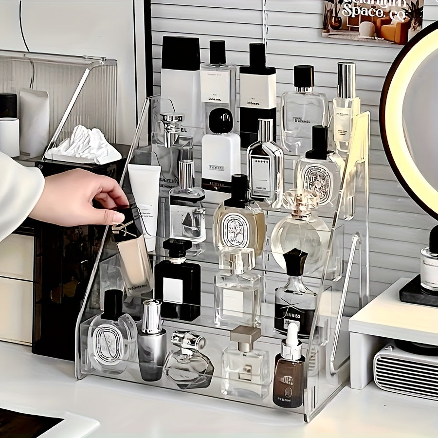 Multi-Tier Acrylic Cosmetic & Perfume Organizer - Heavy-Duty Countertop with 27-Inch Height, 3.2 Cu Ft Capacity, Freestanding Vanity Shelf for Makeup, Skincare, Perfume Bottles - Durable Plastic Display Case for Dresser or
