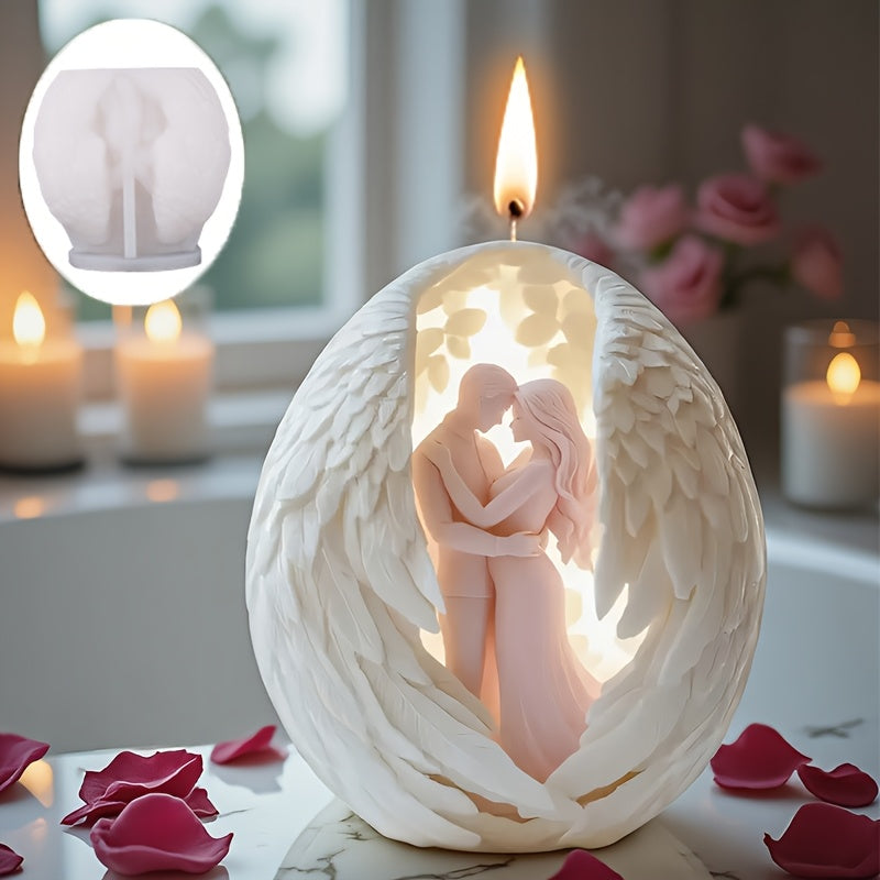 Romantic Valentine's Day Couple Wings Candle Silicone Mold, 3D Standing Lovers in Feathers, Flexible & Easy-Release DIY Aromatherapy Craft Tool for Scented wax/Plaster/Resin/Cement – Perfect Home Decor Gift or Party Souvenir, Candle Making Supplies, Eleg