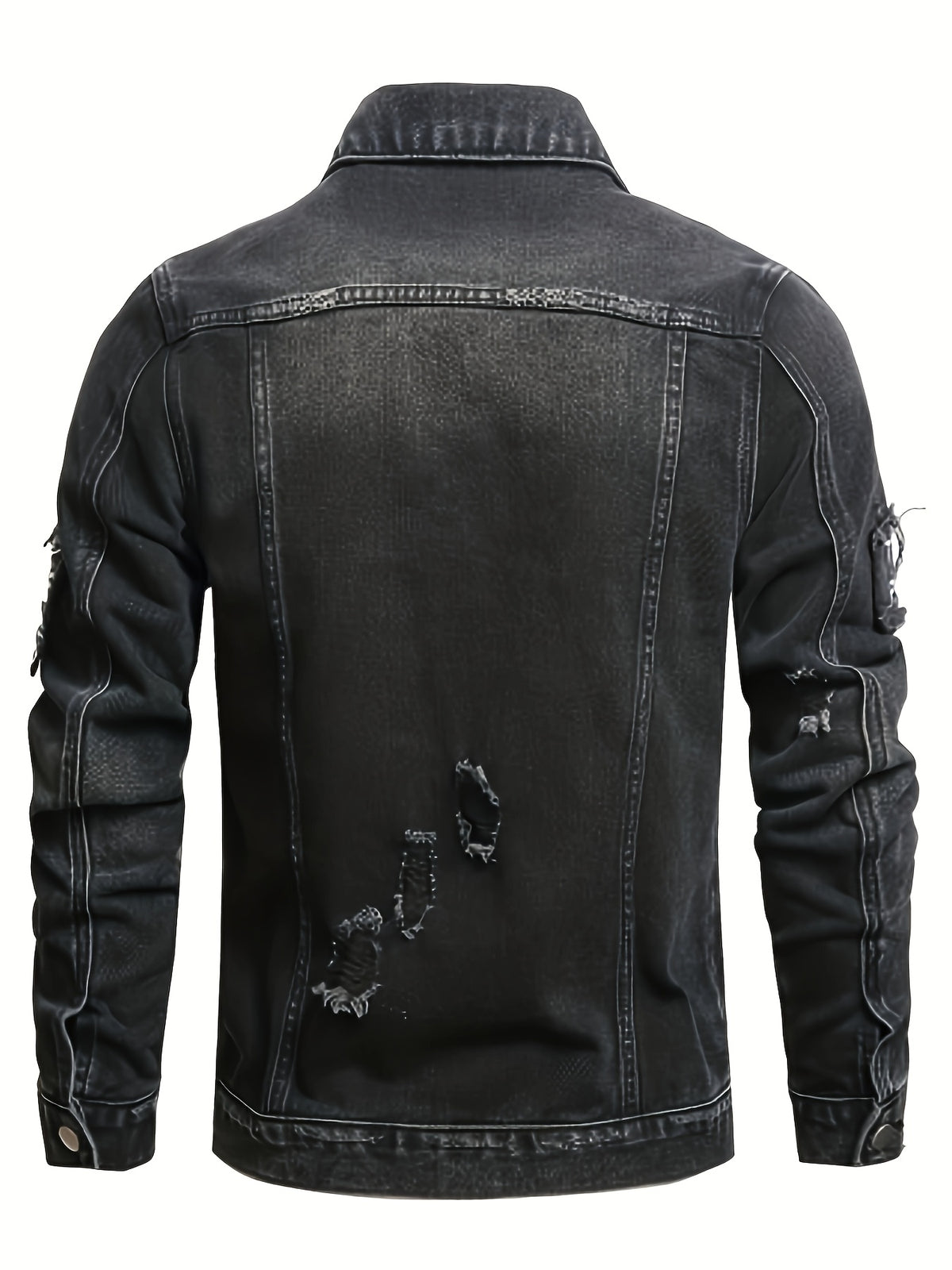 Men's Black Distressed Jacket - Vintage Streetwear Coat with Button-Up Front, Non-Stretch Fabric - Machine Washable Casual Outerwear for Everyday & Formal Events, Versatile Clothing, Classic Collar, Quality Stitching, Stylish Outerwear, Urban Style