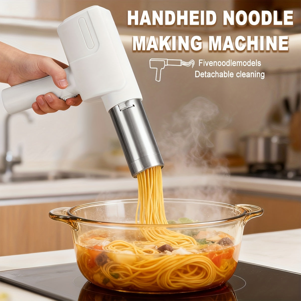 Electric Pasta Maker, Pasta Press Machine, Hands-Free Pasta Maker, Compact Handheld Wireless Noodle Maker for Home Use, Multi-Functional for Five Pasta Shapes, Gift for Loved Ones, Colleagues, and Elders, Portable Appliance, Wireless Operation