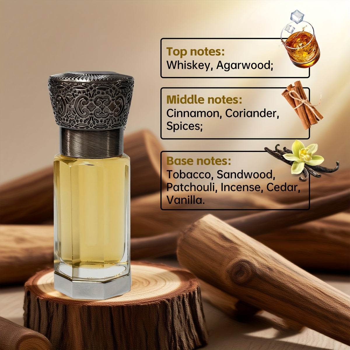 Arabian Men's Perfume Oil, Dubai Luxury Men's Fragrance, Sandalwood & Musk Scented Pure Perfume Oil, Rose & Musk Notes, 12-Hour Long-Lasting, Travel-Friendly 6ml, Perfect for Dates, Daily Use, and Ideal Holiday Gift, Men's Fragrance Oil, Date Night