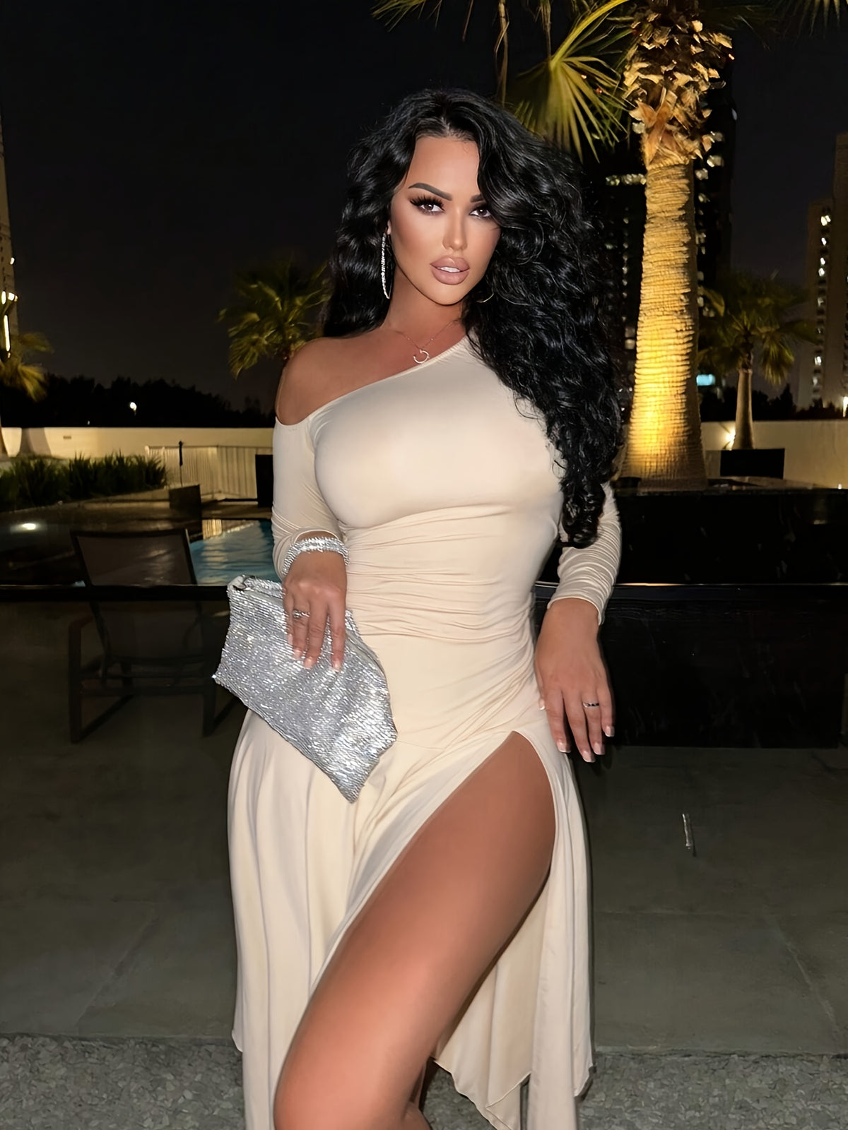 Women's Elegant Mermaid A-Line -Length Evening Gown - Asymmetrical One-Shoulder Party Wedding Gala Dress with High Slit, Solid Color (White/Black/Navy/), Machine Washable Winter Formal Attire