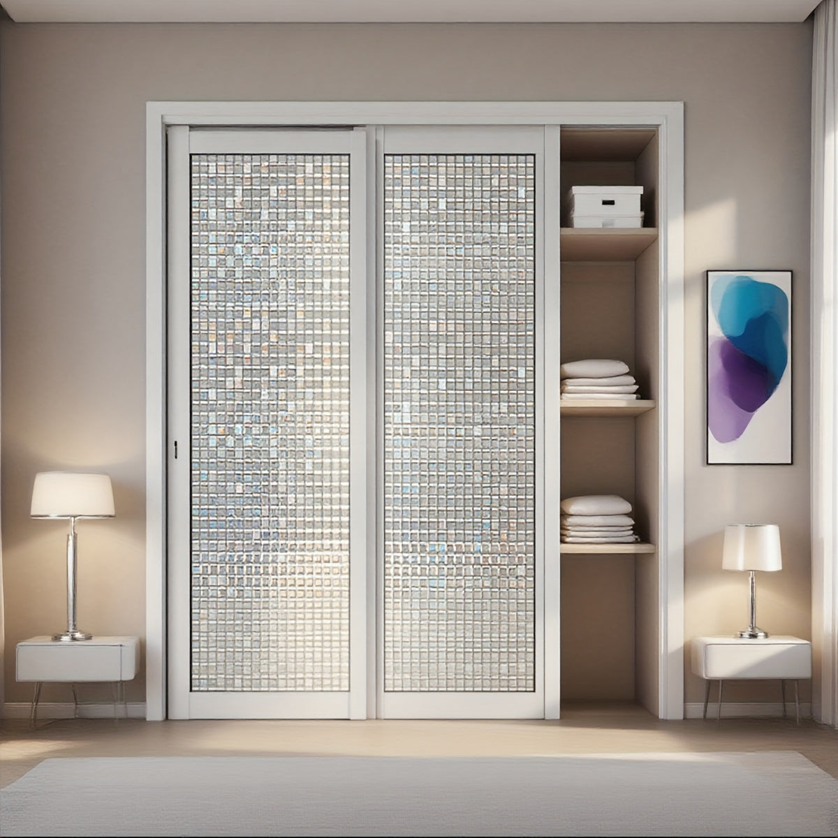 1 Roll Window Privacy Film, Transparent Glass Tint, 3D Mosaic Adhesive Decorative Sticker for Windows and Doors - Sunproof & Heat Insulation Vinyl Wrap with Strong Cling (Easy to Apply/Remove) Universal Wallpaper Designs Suitable for Room Living Bathroom