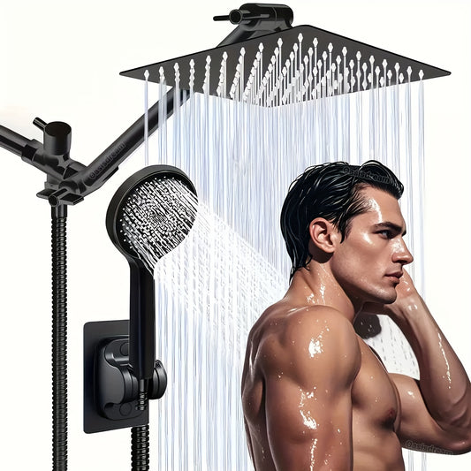 8-Inch Overhead Shower with Extension Rod, Multi-Functional Handheld and Wall Mounted Rainfall Spray Set Including Three-Way Diverter, Shower Sets For Bathrooms, Showerhead, Shower Heads, Shower Set For Bathroom, Shower System, Shower Heads With Handheld