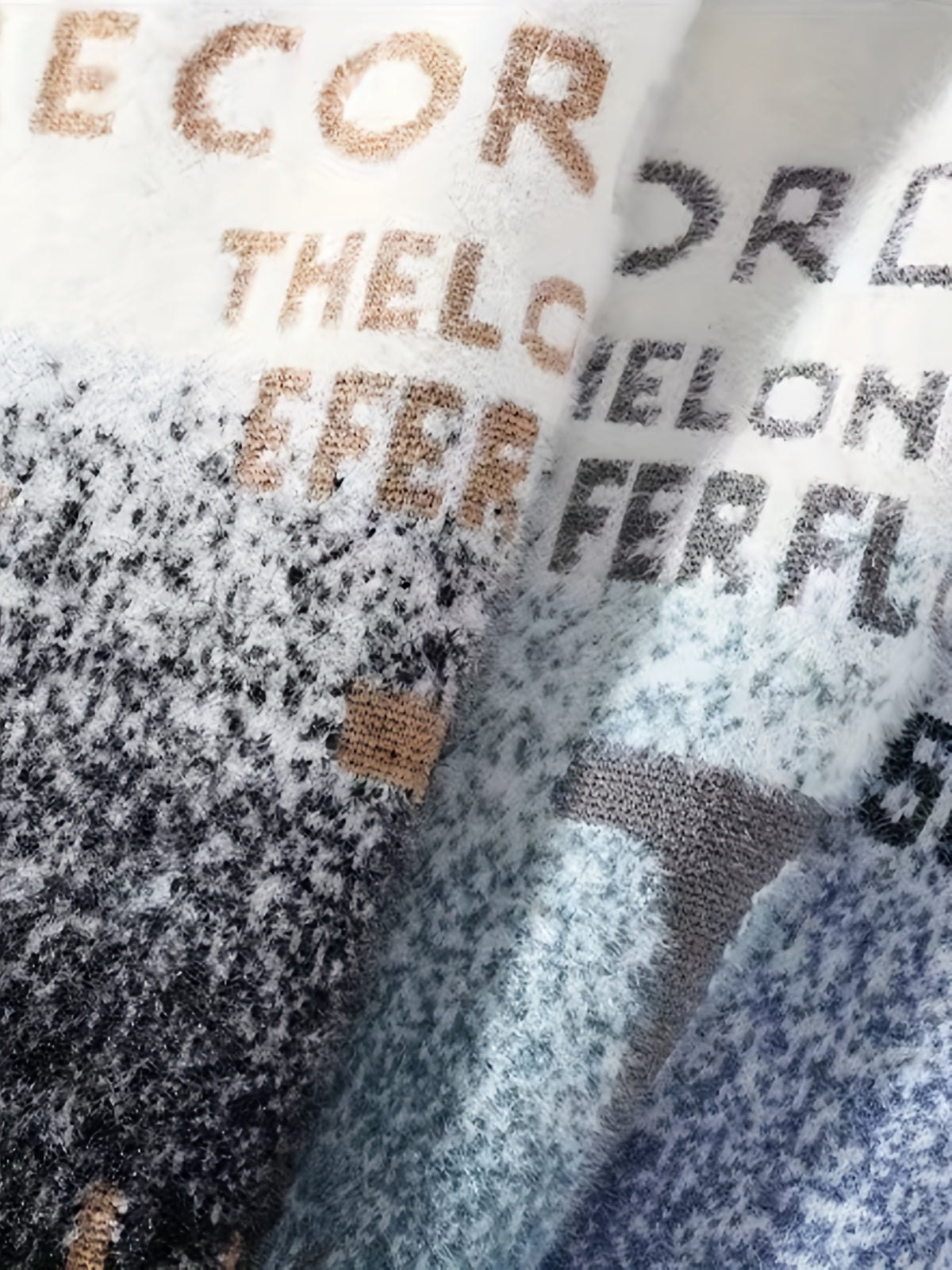 Men's Warm Sweater, Nylon Double-Needle Fleece, Soft Knit Pullover, Gradient Letter Print, Regular Fit, Long Sleeve, Round Neck, Polyester Lining, Ribbed Cuffs, Casual Daily Wear