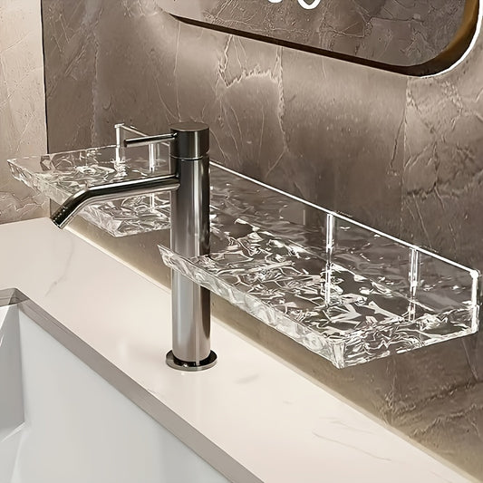 1pc Modern Acrylic Bathroom Shelf - No-Drill Wall-Mounted Storage Rack for Shampoo, Conditioner, and More - Space-Saving Design with Sleek Golden Finish, Bathroom Organizers And Storage, Contemporary Decor, Elegant Craftsmanship
