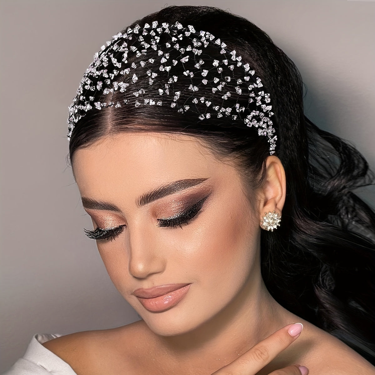 Elegant Handmade Crystal Beaded Headband – Wide Mesh Hair Accessory with Sparkling Imitation Crystals, Perfect for Weddings, Formal Events, and Special Occasions, Hair Jewelry