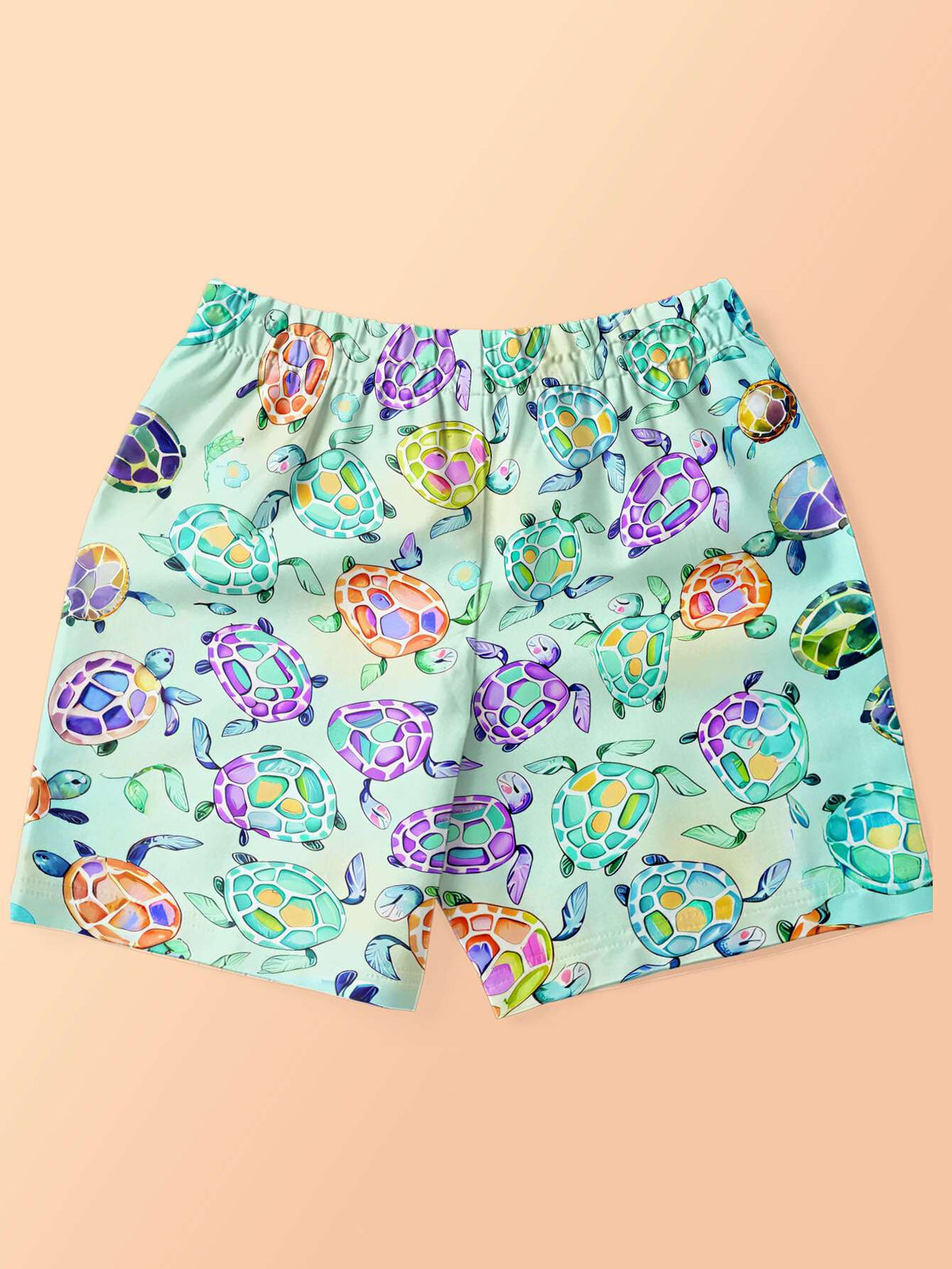 Men'S Shorts Beach Colorful Sea Turtle Group Swimming Light Blue Water Pattern - Casual Pants with Drawstring, Versatile Everyday Wear