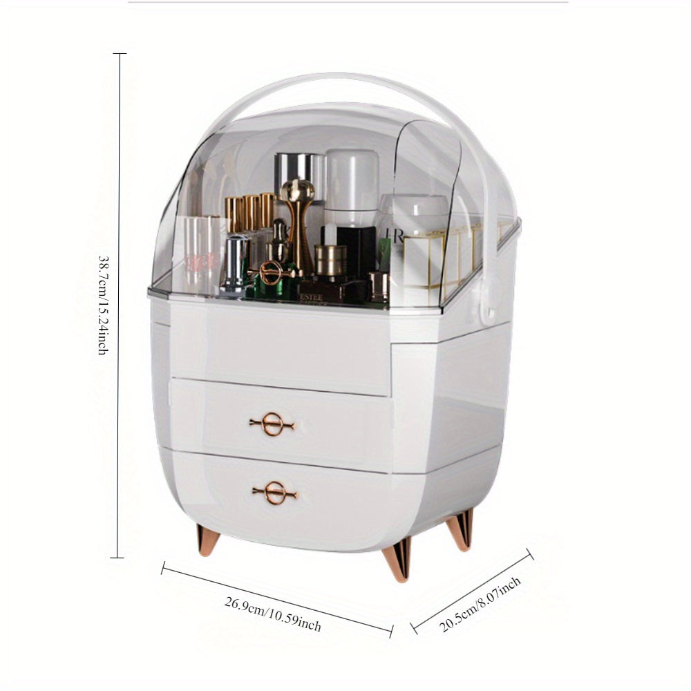 Multifunctional Acrylic Cosmetic Organizer - Standalone Desktop Makeup Storage Box with Multiple Compartments for Skincare, Perfume & Cosmetics, Durable Plastic, No Power Needed, Compact Design for Bathroom & Vanity Organization, Makeup Vanity Desk