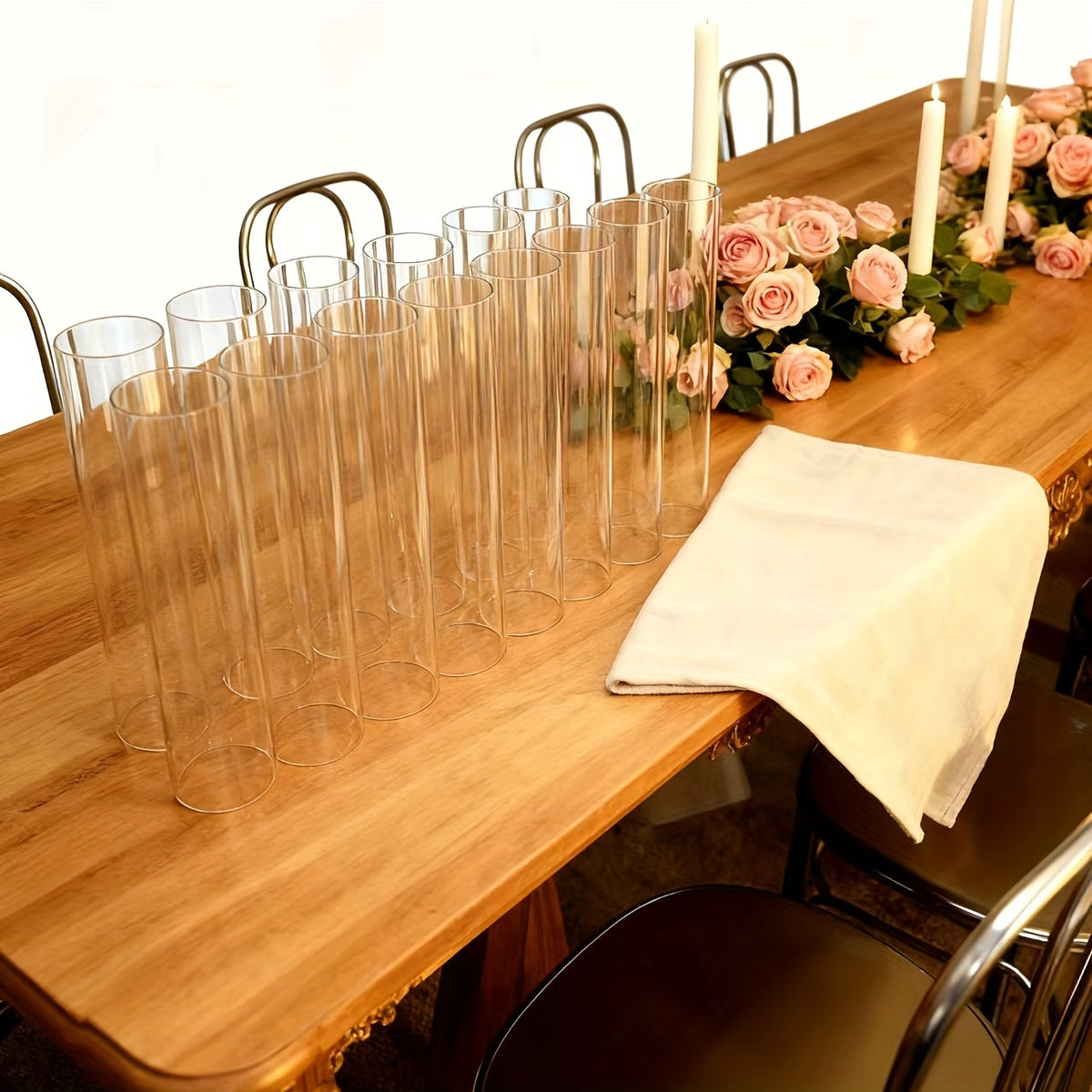 Transparent Glass Imitation Candle Holders 12pcs, Suitable for Home, Wedding, Party Decorations - Tabletop Decor, Graduation, Christmas, Carnival, Valentine's Day Perfect Gift - Decorative Candle Stands, Holiday Table Accessories, Exquisite Design