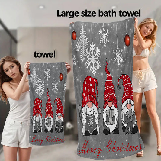 2pcs Festive Christmas Towel Set - Extra-Large Bath & Face Towels, Quick-Dry Microfiber, Highly Absorbent, Holiday Gnome & Snowflake Design, Perfect for Bathroom, Pool, Beach - Ideal Gift for Women & Men, Christmas Towels, Wash Cloths