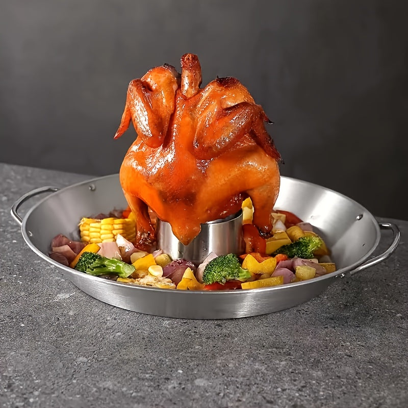 Stainless Steel Beer Can Roasting Rack - Detachable Round Chicken Grill Pan for Indoor/Outdoor BBQ, Picnics & Camping - Perfect for Thanksgiving, St. Patrick'S Day, Easter & More - Durable, Easy-Clean Design for Even Cooking, Camping Essentials, Sleek Me