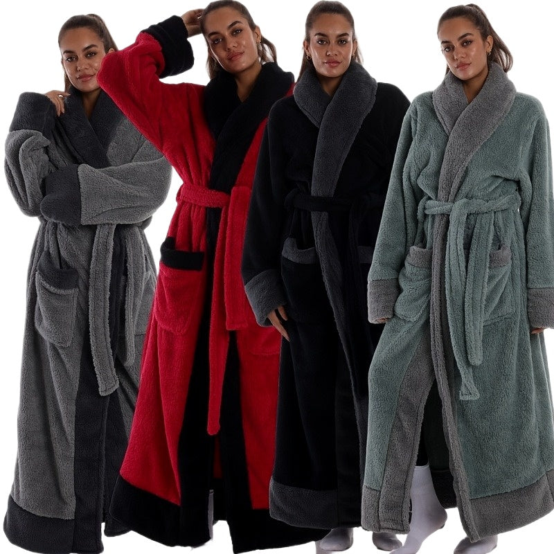 A Luxurious Bathrobe - Thick, Full-Length, Made of Coral Fleece - Elegant Sleepwear for Women/Men, Suitable for Spa And Casual Home Wear - Available in Red, Black, And Gray - Easy-Care Bathrobe with a Modern Design.