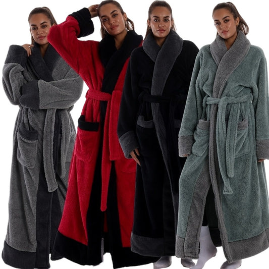A Luxurious Bathrobe - Thick, Full-Length, Made of Coral Fleece - Elegant Sleepwear for Women/Men, Suitable for Spa And Casual Home Wear - Available in Red, Black, And Gray - Easy-Care Bathrobe with a Modern Design.
