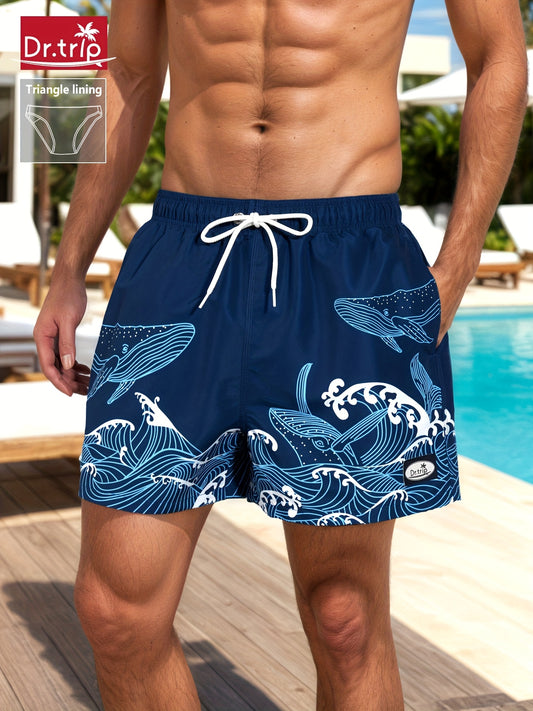 Men's Beach Pants, Casual Style Woven Fabric, Moderate Thickness Summer Wear, Fitted Print Design, Perfect for Beach