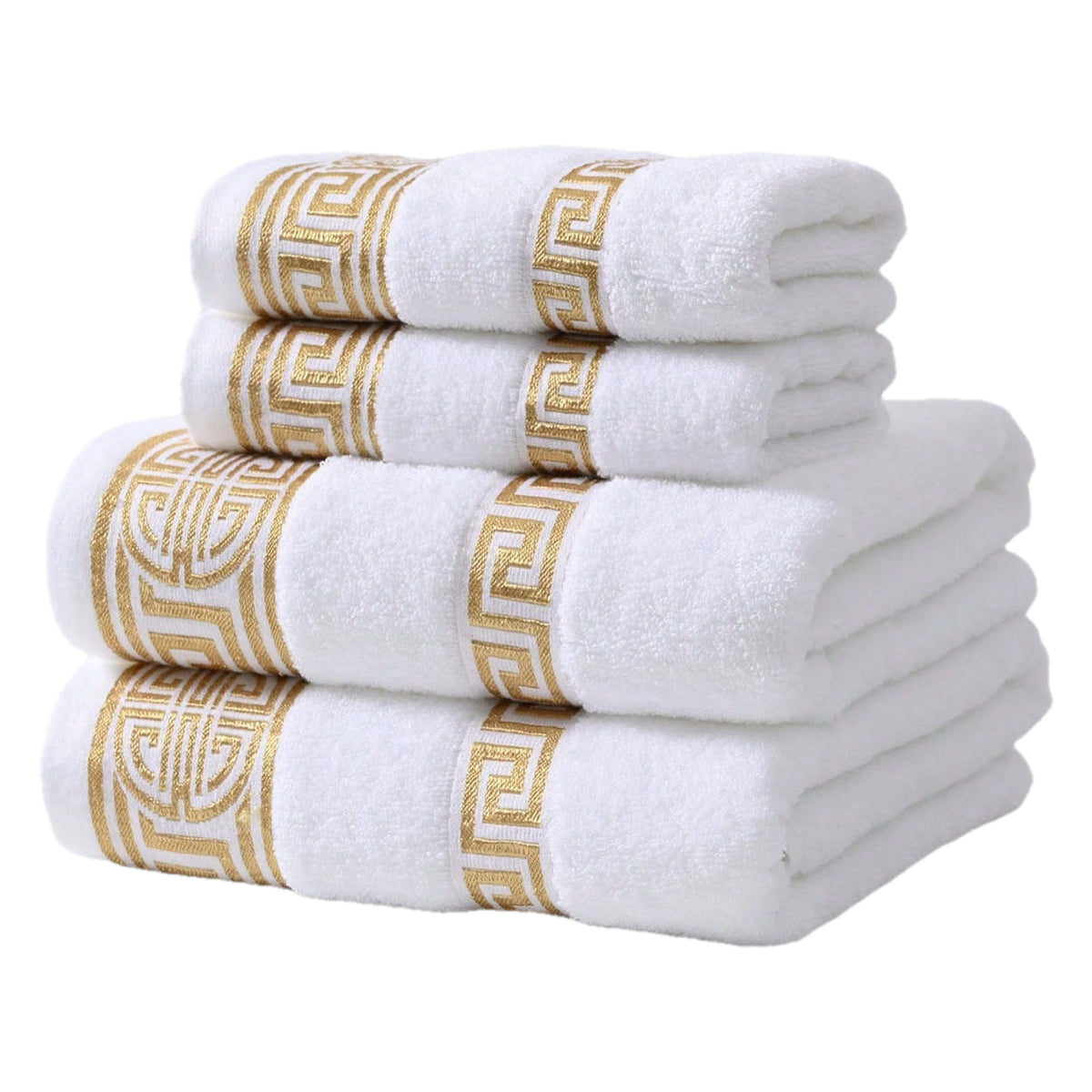 4pcs 2pcs 40*75cm + 2pcs 70*140cm or 2pcs 50*100cm+70*140cm Luxury Geometric Golden Embroidery Bamboo Fiber Towel Bath Towel Adult Couple Towel Bath Towel Valentine'S Day Gift Towel Bath Towel Universal Home Daily Use Face Washing Bath Wrap Towel 40*75cm