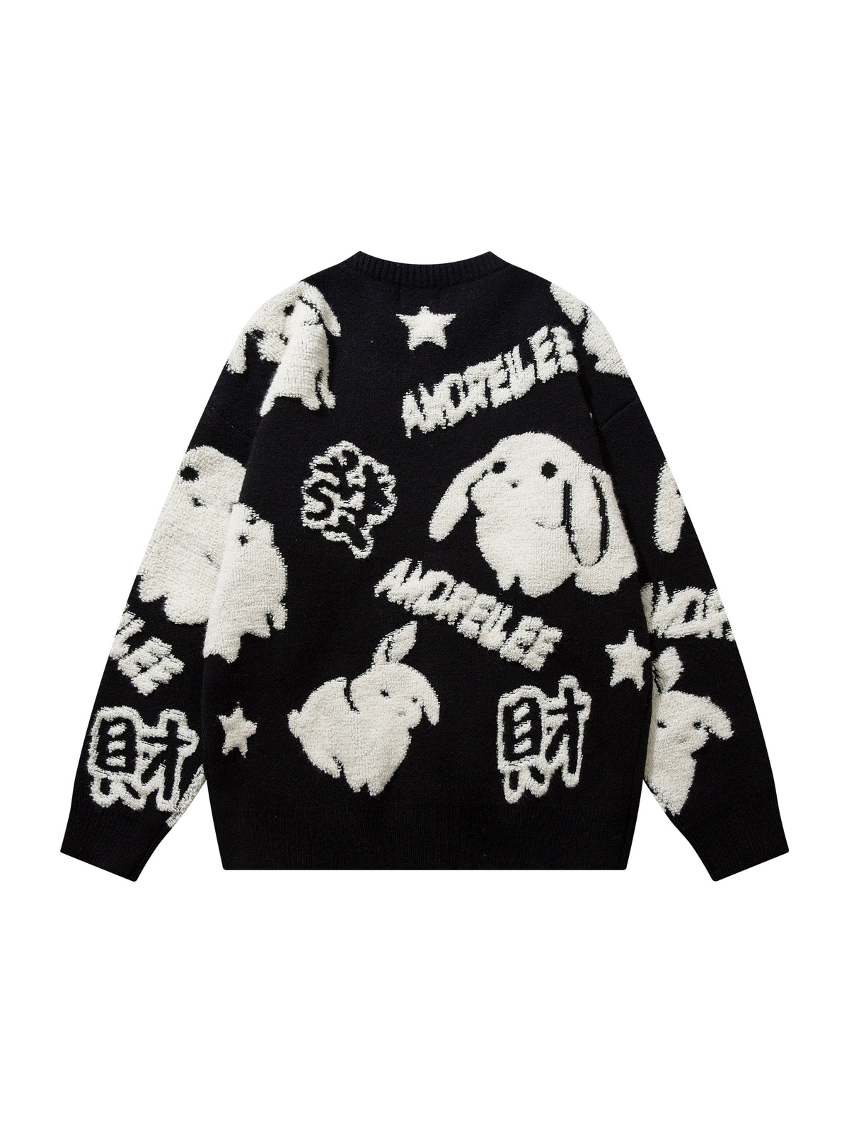 YWFG Cute Knitted Cute Rabbit & Wealth Chenille Embroidery Sweater, Men's Casual Warm Crew Neck Pullover Sweater For Men Fall Winter