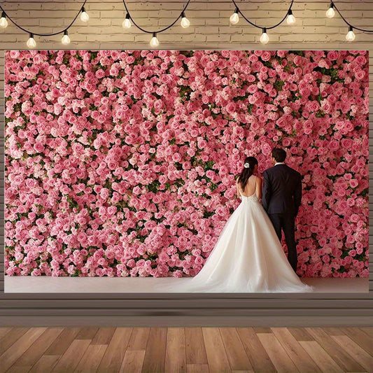 1pc Romantic Pink Rose Backdrop - No Electricity Needed, Durable Polyester Fabric for Weddings, Valentine's Day, Anniversaries, Bridal Showers & Parties - Multiple Sizes Available, Wedding Decoration, Floral Pattern, Vibrant Print