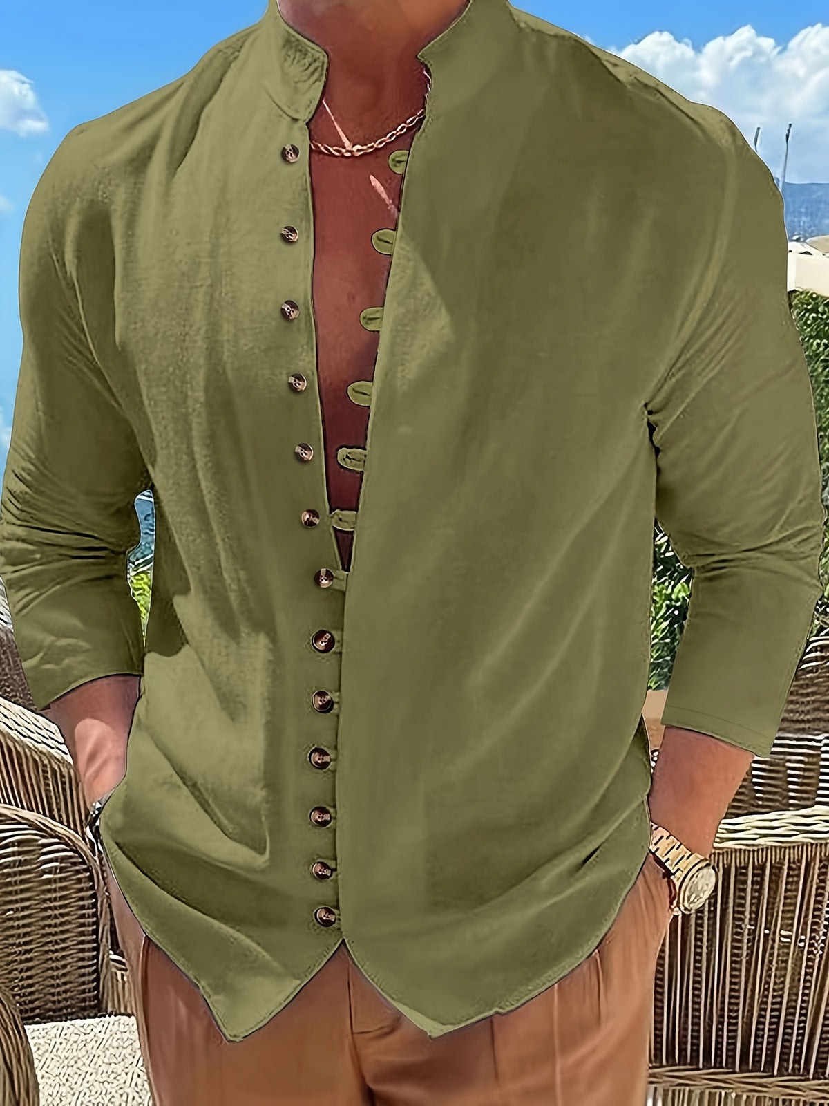Retro Style Men's Casual Solid Long Sleeve Shirt, Men's Clothes For Spring Summer Autumn, Tops For Men