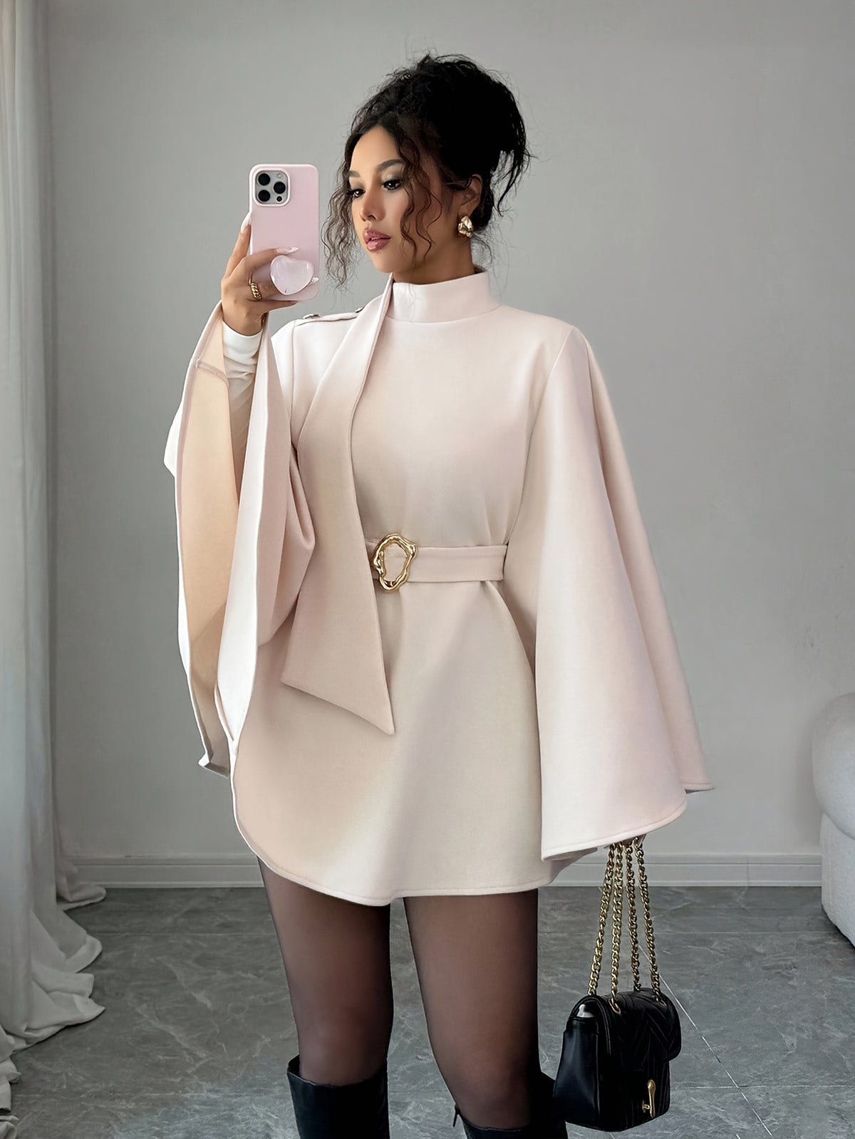 Women'S Elegant Winter Coat - /Neutral Tones, Structured Belted Hem, Chic Office to Party Outerwear, All-Season Formal & Everyday Outerwear for Women, Winter Clothes For Women, Winter Jacket For Women, Winter Coat For Women, Winter Jacket Women