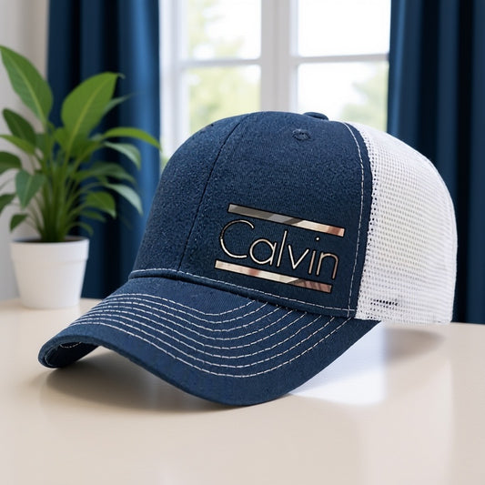 Calvin Multicolor Letter Print Side Print Mesh Baseball Cap Outdoor Richardson Cap Summer Outdoor Sports Printed Curved Brim Trucker Hat