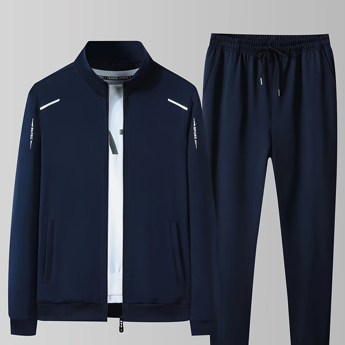Two Piece Outfits For Men, Men Classic Design Zipper Up Jacket And Sweatpants Drawstring Pants