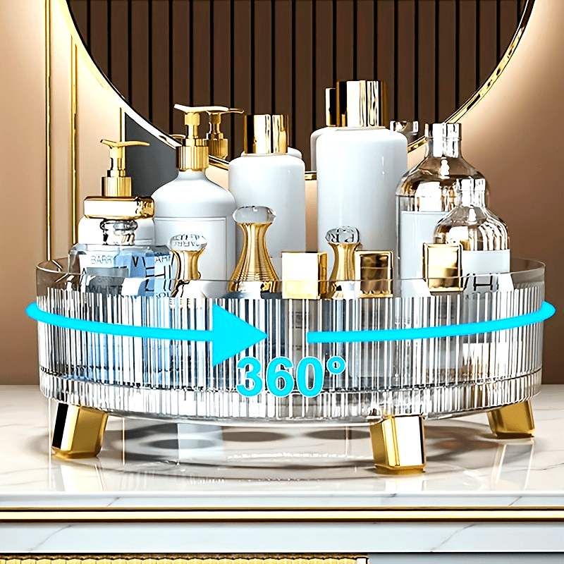 360-Degree Rotating Makeup Organizer - Large Capacity Cosmetic Storage Box for Skincare, Perfume & Fruit - Ideal for Bathroom Vanity, Kitchen Countertop