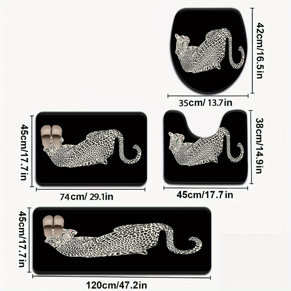 3pcs/4pcs Leopard Print Bathroom Set with Toilet Lid Cover and Rug, U-Shaped Bath Mat for Decoration