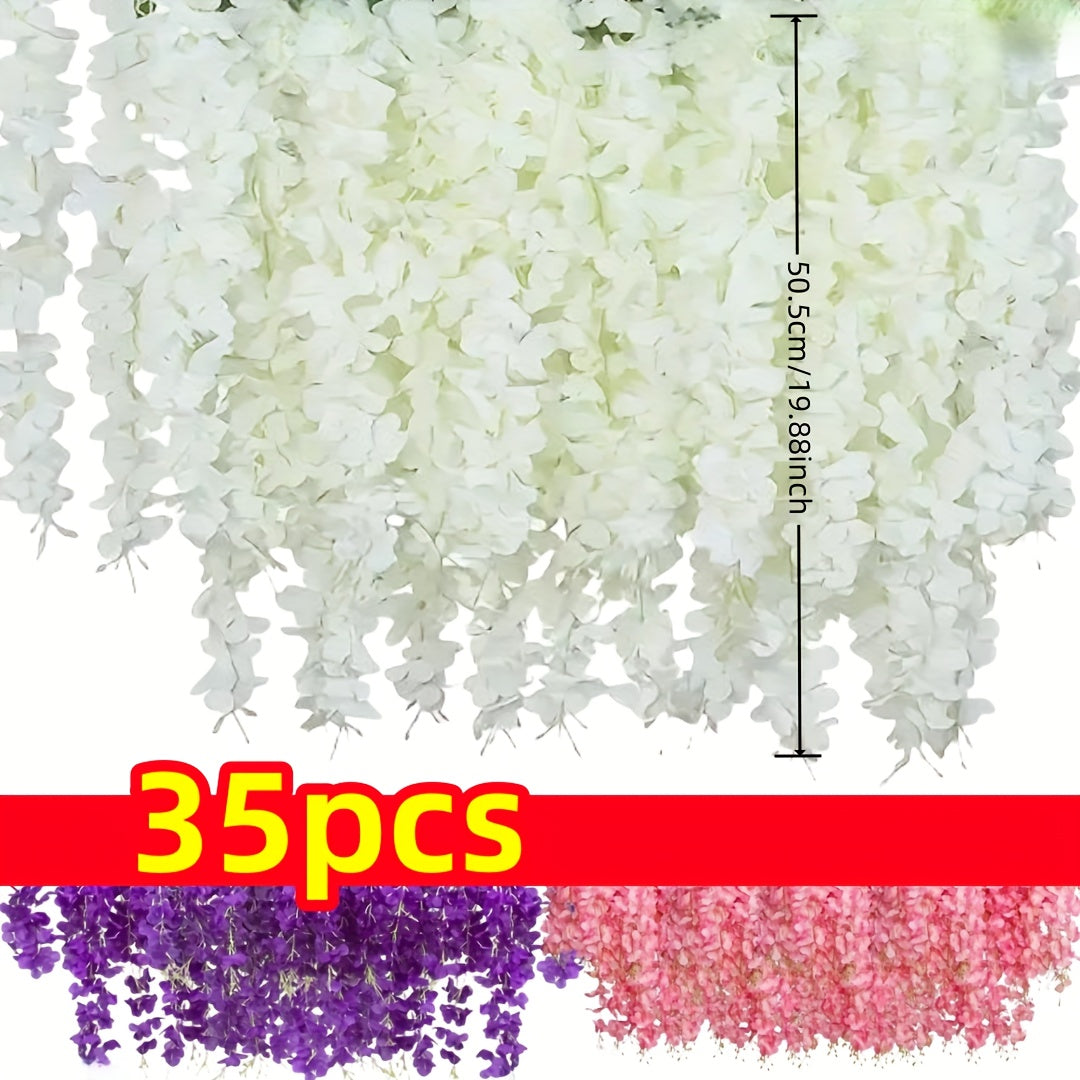 35 Bundles of Premium Artificial Wisteria Hanging Flowers - Stunning White Waterfall Vines, Perfect for Wedding, Garden Decorations - Ideal for Bridal Season, Christmas & Valentine'S Day Parties, Halloween, Thanksgiving, Artificial Flower For Decoration