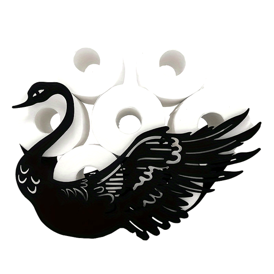 Swan-Shaped Wrought Iron Toilet Paper Holder, Self-Adhesive Freestanding Bathroom Tissue Rack with Powder Coated Finish, Decorative Storage Organizer for Bath Accessories - 1 Pack