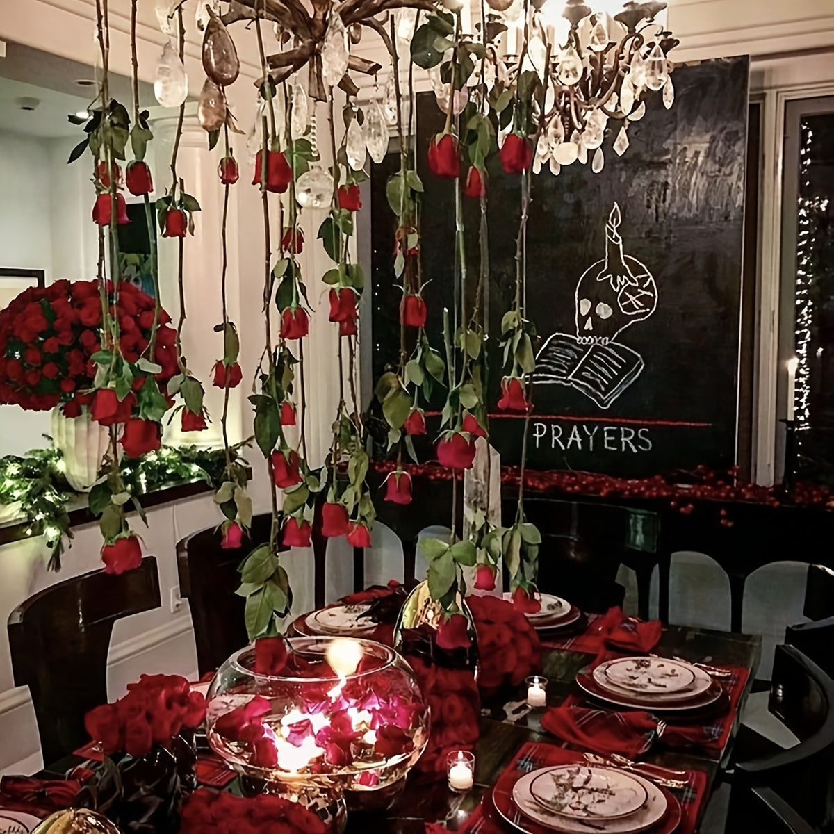 5pcs Romantic Red Rose Hanging Floral Decorations with 200cm Ribbon Roll, Polyester Wedding Archway and Ceiling Decor for Bridal Shower, Valentine'S Day Party Tabletop Decoration, Princess Theme