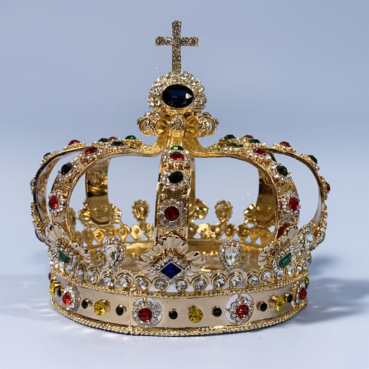 Gorgeous retro Baroque crown with Golden alloy hollow design The Golden cross crown decoration is perfect for king prince role-playing and Halloween headgear, Halloween Costume, Vintage Crown, Elegant Headpiece, Detailed Craftsmanship, Durable Metal