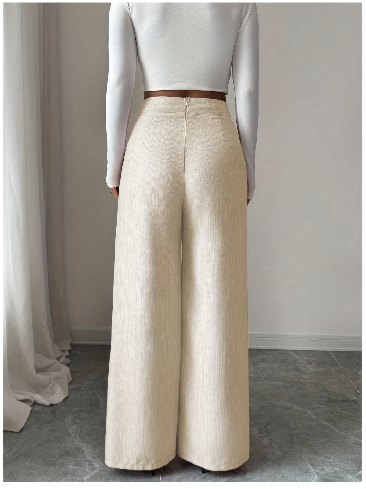 Pocket Zipper Button Wide-leg Pants, Elegant Solid-color Straight-leg Suit Pants for Spring and Autumn, Women's Clothing