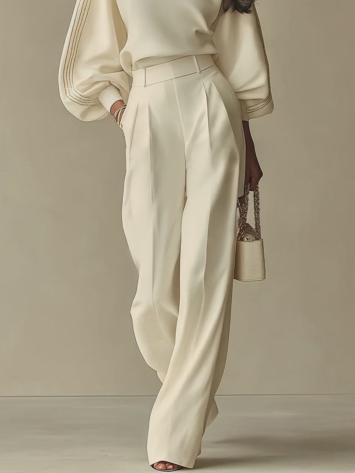 Solid Color High Waist Capable Draped Loose Suit Straight Leg Pants [ZLLZ]
