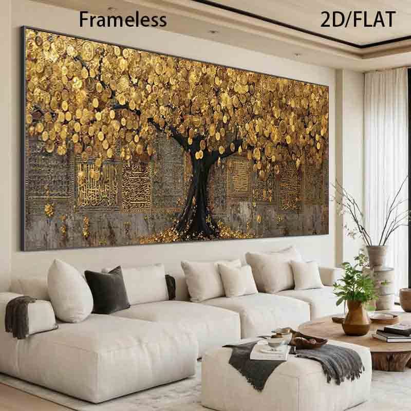 Large Golden Tree of Wealth Frameless Golden Leaf Wall Art - 80.01cm x 240.03cm Chinese Prosperity Symbol Canvas Poster for Home & Office Decor, Asian-Inspired Golden Tree, Feng Shui Wealth Increase Decoration, Canvas Wall Art, Large Canvas Wall Art, Wal