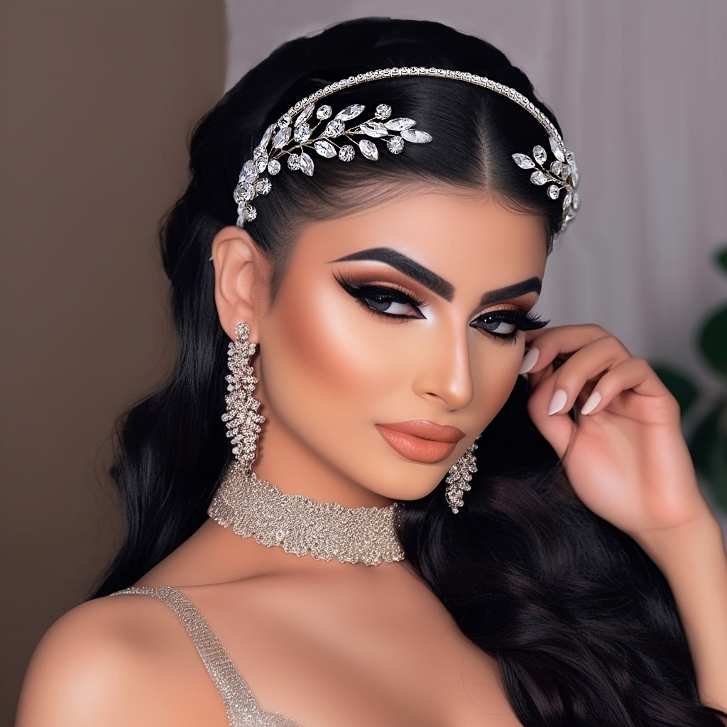 Single Elegant Rhinestone Bridal Headband for Women - Sparkling Wedding & Party Hair Accessory with Intricate Floral Design, Perfect for Weddings, Banquets, and Formal Events, Wedding Accessories, Banquet Headwear, Sophisticated Headband, Rhinestone Embe