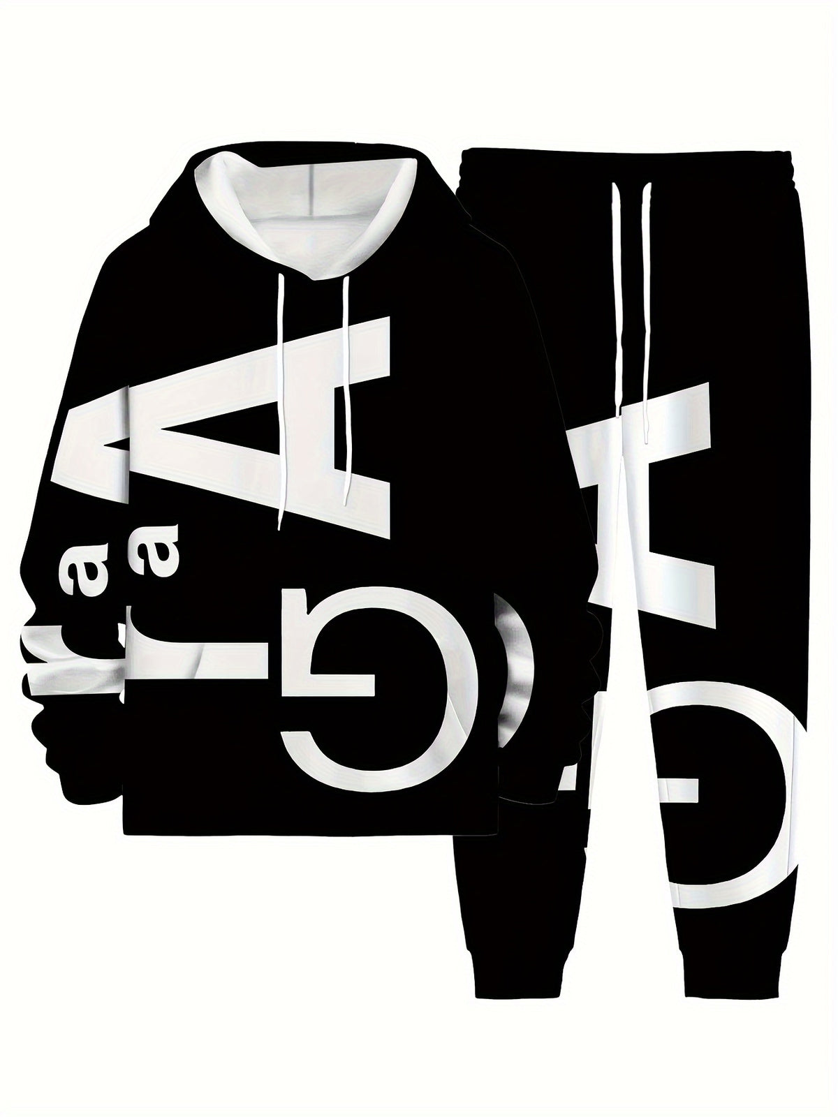 Comparable Thinking Men's 2pcs Set with Letter Print Resting Hoodie and Sweatpants with Drawstring and Pockets, Suitable for Spring and Autumn Outdoor Activities