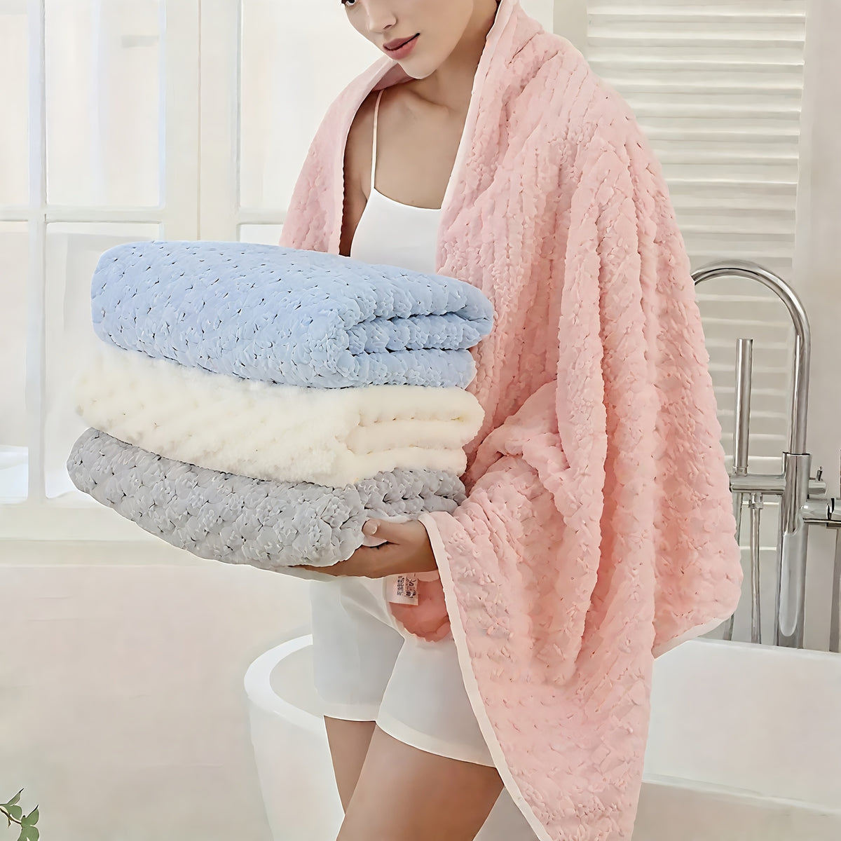3pcs Candy Color Microfiber Bath Towel Set, Includes 1 Bath Towel, 1 Bathrobe, and 1 Hair Wrap, Machine Washable, Soft and Comfortable, Quick-Drying, Full Body Wearable, Wash Cloths