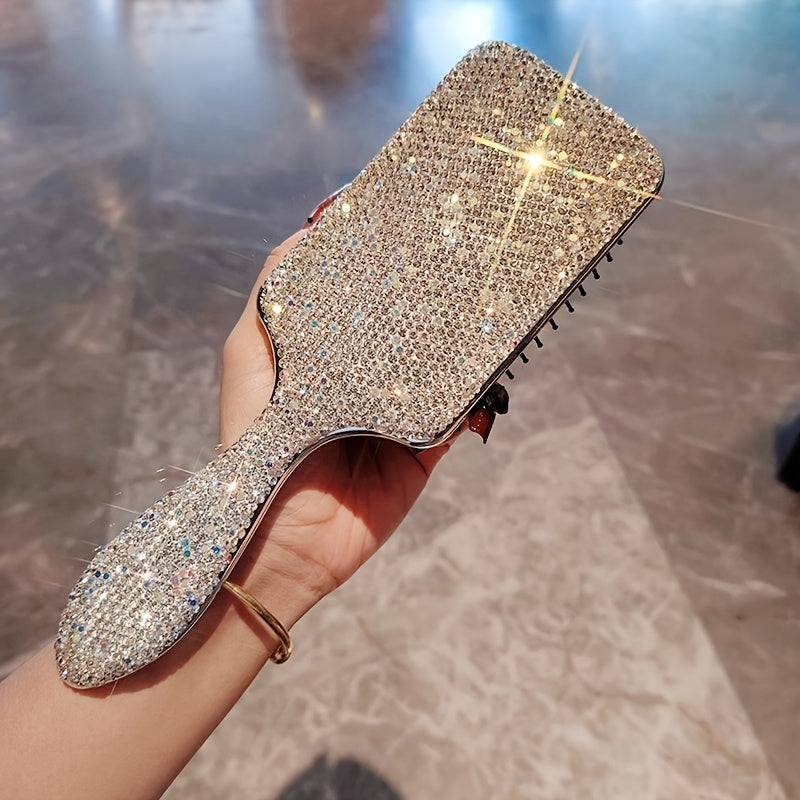 1pc Luxury Rhinestone-Encrusted Hairbrush with Cushioned Handle - Sparkling Glamorous Hair Styling Tool for Women, Lightweight Design for Gentle Detangling & High Crown Hairstyles, Stylish Hair Accessory, Elegant Accessory, Diamondlike Embellishments