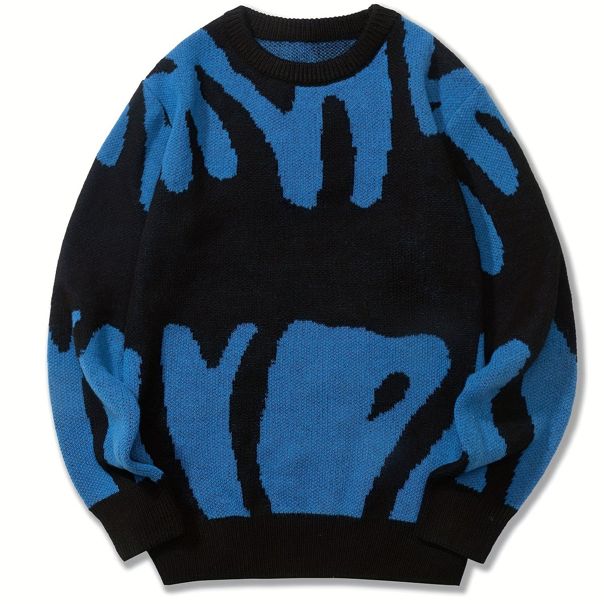 All Match Knitted Letter Print Sweater, Men's Casual Warm Slightly Stretch Crew Neck Pullover Sweater For Men Fall Winter, K-pop