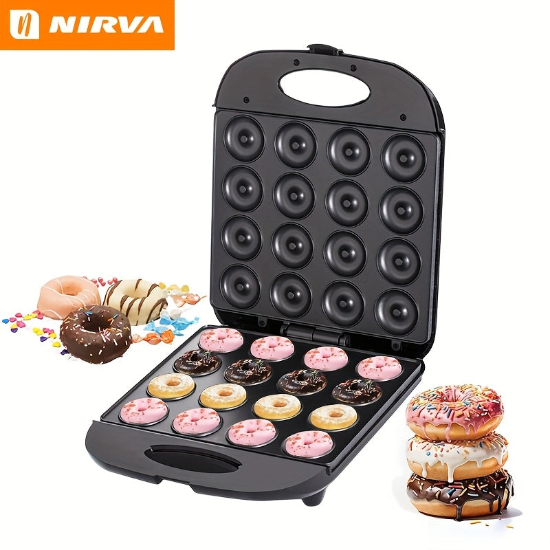 16-Hole Donut Maker Machine - Non-Stick Donut Machine with 16-Slot Capacity, 5-Minute Fast Heating, Indicator Lights & No Oven/Mold Needed, Commercial/ Use (European Plug 220-240V) for Donuts, Munchkins, Rings, Bagels -