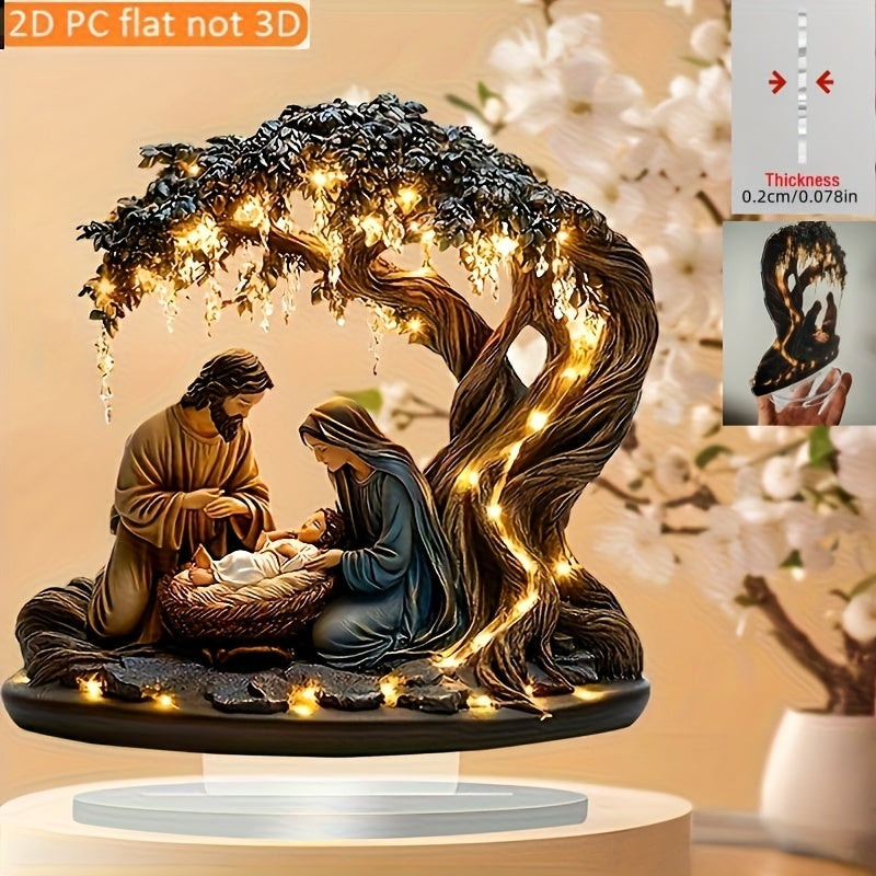 2D Flat, 1pc 2D Flat Christmas Scene Desktop Decor - Acrylic 2D Sign, No Batteries Needed, Perfect Holiday Gift for Home, Office, Living Room, Bedroom