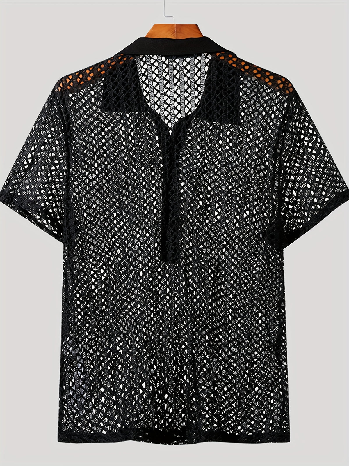 Fas Shirt.hionNova Mesh Cut-Out Short Sleeve Collared Top in Bright Colors - Sheer and Trendy Summer