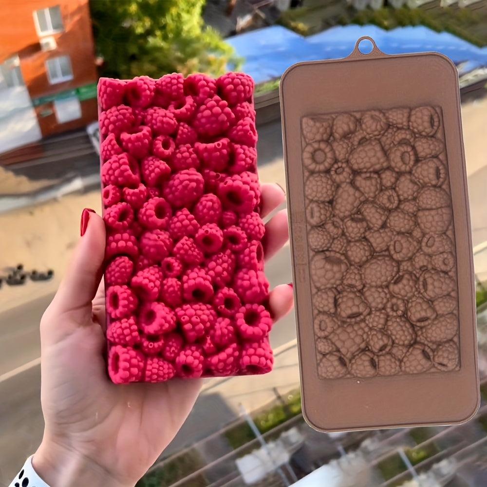 1/2 Raspberry Chocolate Silicone Mold Strawberry Fruit Pattern Chocolate Block Candy Mousse Dessert Cake Decorating Baking Tool Rectangular Handmade Wax Candle Drip Mold
