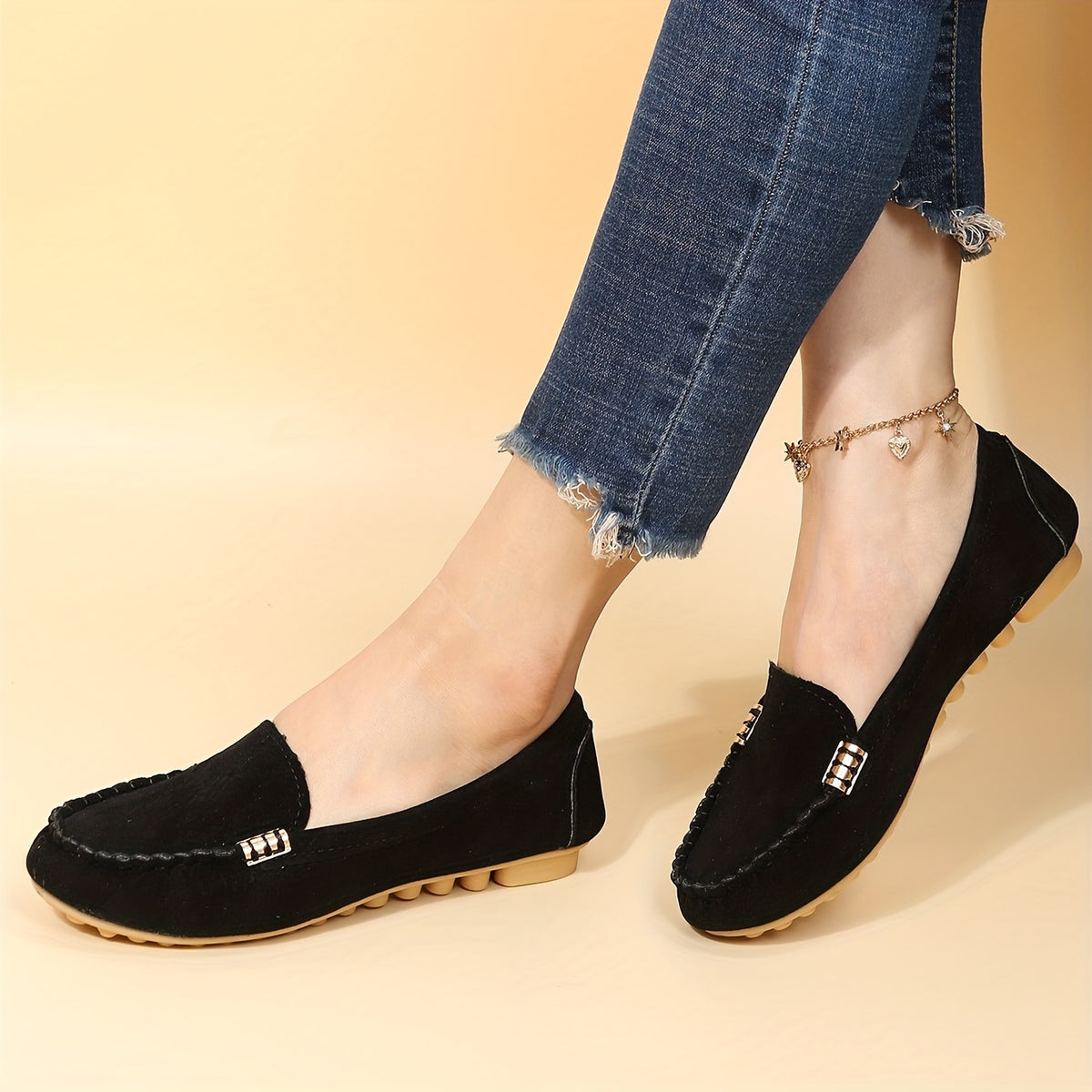 Women's Round Toe Loafers, Solid Comfortable Slip On Shoes, Women's Footwear