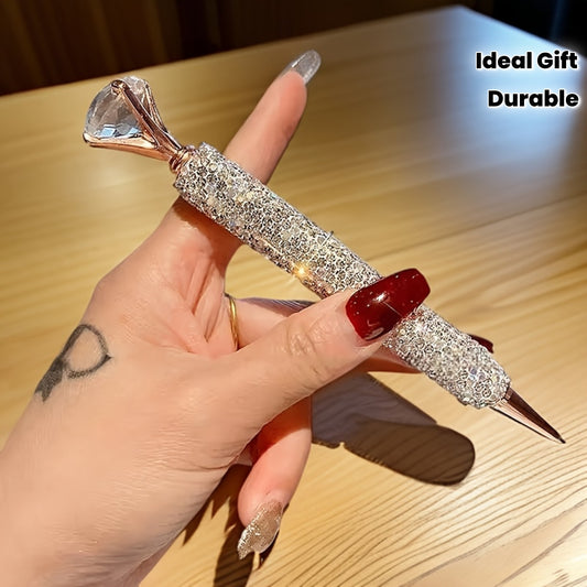 1pc Elegant Twist Cap Ballpoint Pen with Sparkling Rhinestone Design - Metal Construction, Medium Tip, Metallic Finish, Perfect for Office & School Supplies, Ideal Gift for Teachers & Students, Office Stationery, Luxurious Writing Tool, Durable Writing I